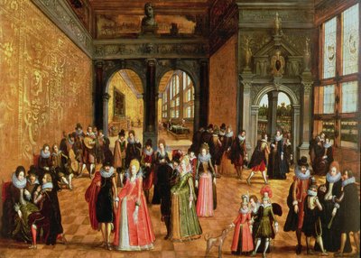 A Palace Interior with Ladies and Gentlemen dancing and Playing Music by Louis de Caullery